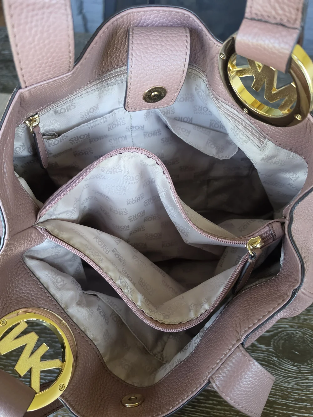 Michael Kors Blush Mauve Pebbled Leather Hobo Bag